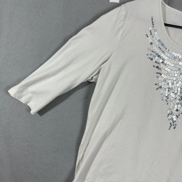 Claudia EV Womens Pullover Top Short Sleeve Blouse Round Neck White Plus Size 1X - Picture 5 of 10